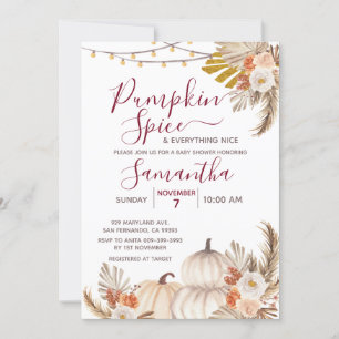 Boho Pumpkin Spice & All Nice Baby Shower Inbjudningar