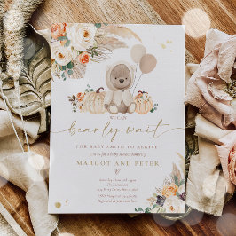 Boho Pumpkin Teddy Bear Könsneutrala Baby Shower Inbjudningar
