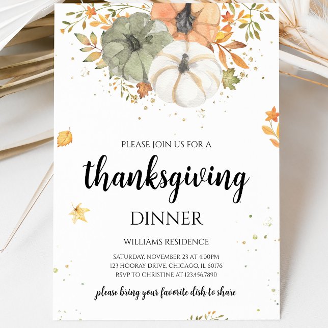 Boho Pumpkin Thanksgiving Middag Inbjudningar (Skapare uppladdad)