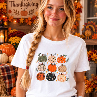 Boho Pumpkin Tröja Söt Fall Pumpa Mönster T-Shirt