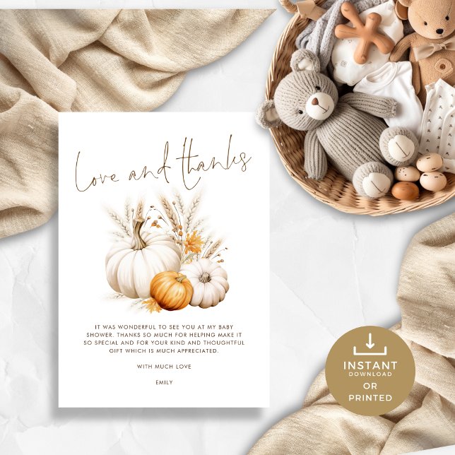 Boho Pumpkins Grasses Kärlek och tack Baby Shower Kort (Skapare uppladdad)