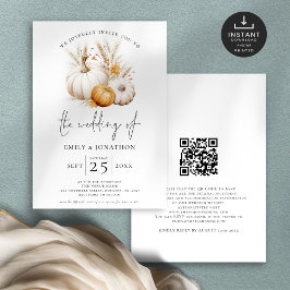 Boho Pumpkins Pampas QR Code Fall Wedding Inbjudningar