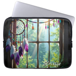 Boho Purple Dreamcatcher in Window  Personalized Laptop Fodral