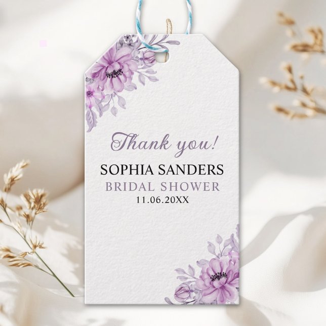Boho Purple Floral Bridal Shower Stationery Presentetikett (Skapare uppladdad)