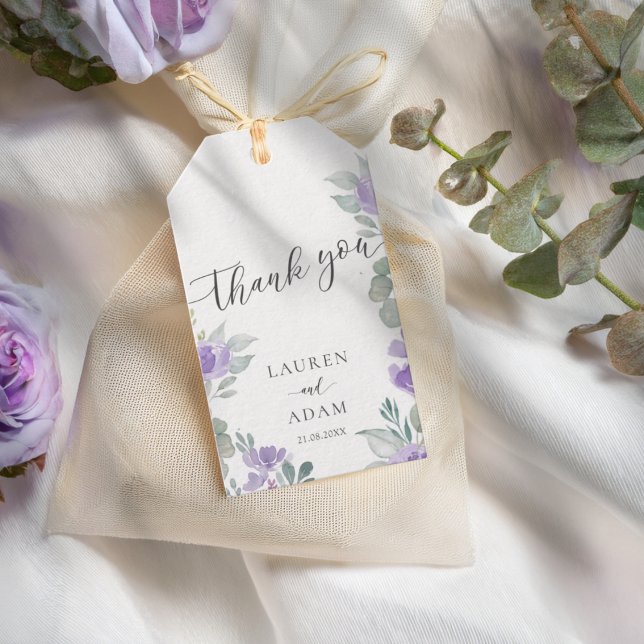 Boho Purple Floral Wedding Favor Presentetikett (Skapare uppladdad)