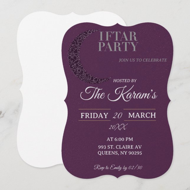 Boho Purple Minimalist Mosque Ramadan Iftar Party  Inbjudningar (Fram/baksida)