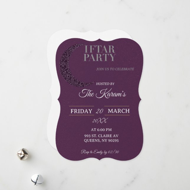 Boho Purple Minimalist Mosque Ramadan Iftar Party  Julkort (Fram/Back In Situ)