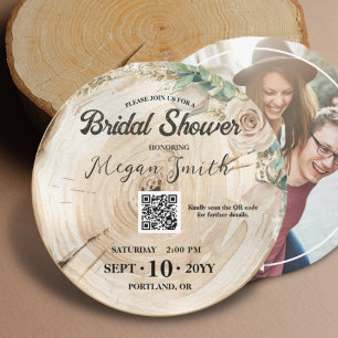 Boho QR Code Rustic Wood Unique Möhippa Spara Datumet
