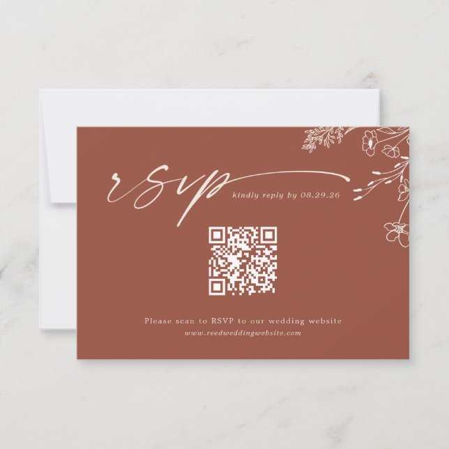Boho Qr Code Terracotta Burnt Orange Wedding OSA Kort (Framsida)