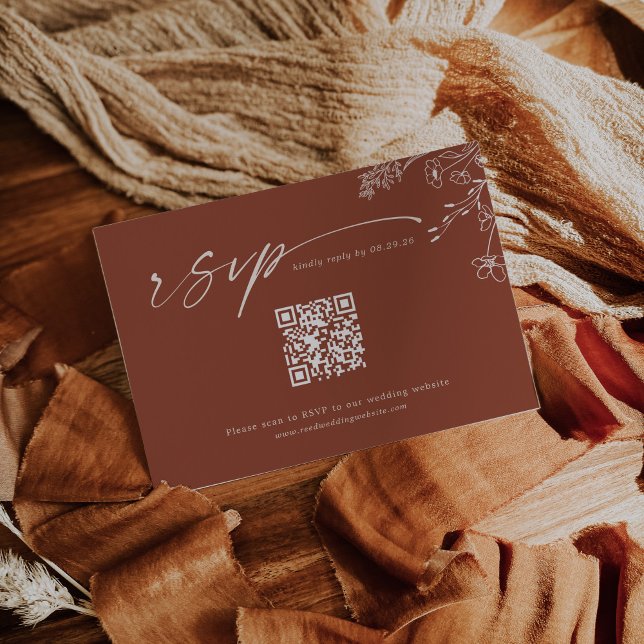 Boho Qr Code Terracotta Burnt Orange Wedding OSA Kort (Skapare uppladdad)