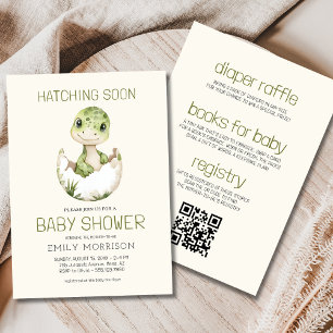 Boho QR-kod Dinosaur Hatching Soon Baby Shower Inbjudningar