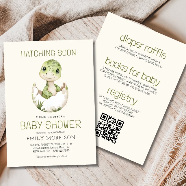 Boho QR-kod Dinosaur Hatching Soon Baby Shower Inbjudningar (Skapare uppladdad)