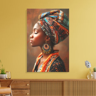 Boho Queen: African Dam in Traditional Scarf Wall Canvastryck