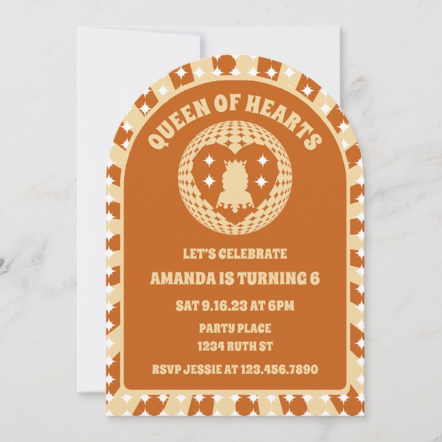 Boho Queen of Hearts Födelsedagsfest Arch Inbjudningar (Framsida)