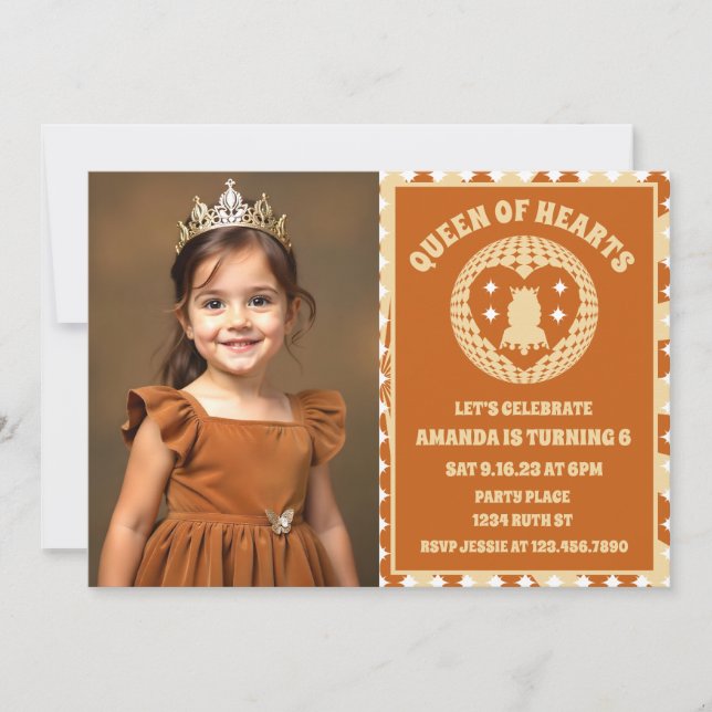Boho Queen of Hearts Födelsedagsfest Photo Inbjudningar (Framsida)