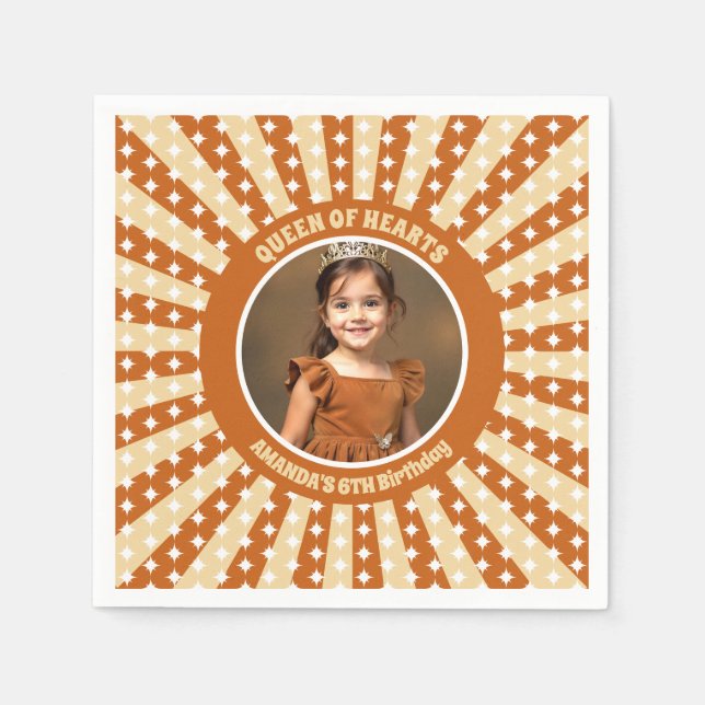Boho Queen of Hearts Födelsedagsfest Photo Pappersservett (Framsidan)