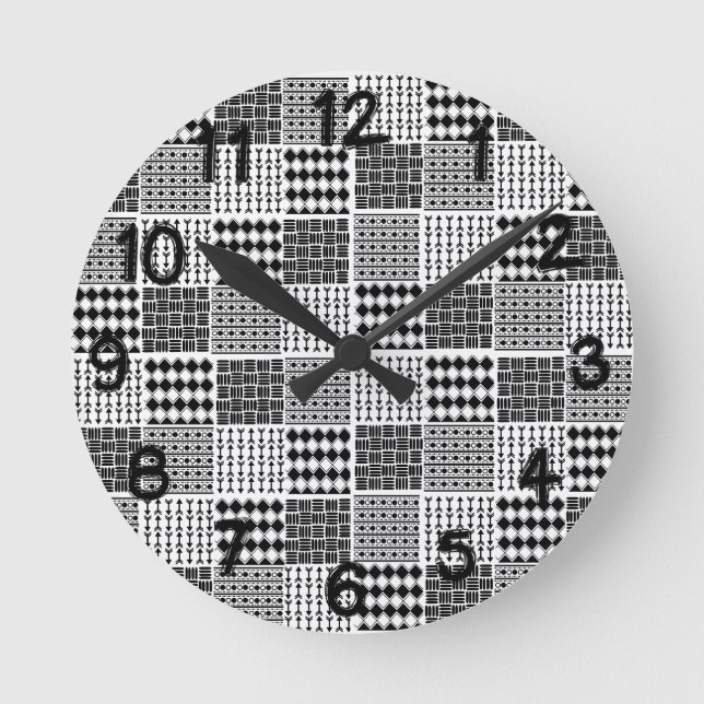 Boho Quilt Rund Klocka (Framsida)