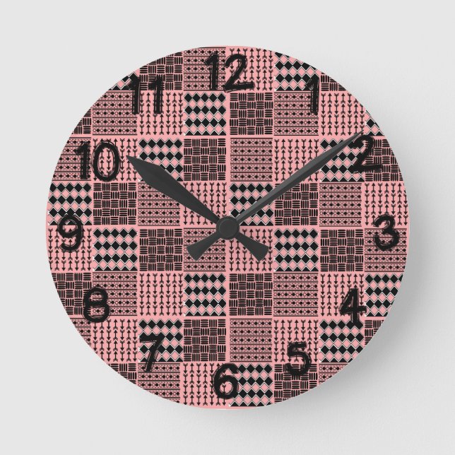 Boho Quilt Rund Klocka (Framsida)