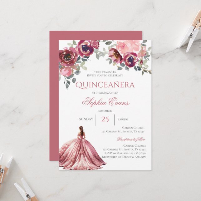 Boho Quinceanera Inbjudningar (Fram/Back In Situ)