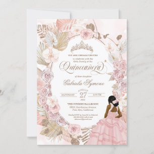 Boho Quinceanera Rosa ros Torkad Blommigt Orchid Inbjudningar