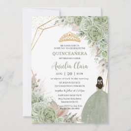 Boho Quinceañera Sage Grönt Blommigt Pampas Grass Inbjudningar