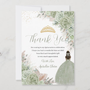 Boho Quinceanera Sage Grönt Blommigt Pampas Grass Tack Kort