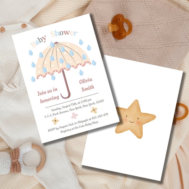 Boho Rain Parbrella Neutralt Baby Shower Inbjudningar (Skapare uppladdad)