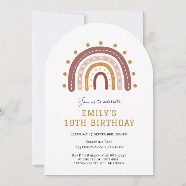 Boho Rainbow 10th birthday invitation Inbjudningar (Framsida)