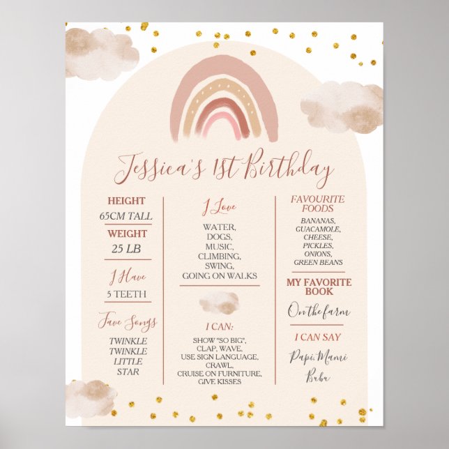 Boho Rainbow, 1:a året Birthday Milestone Poster (Framsidan)