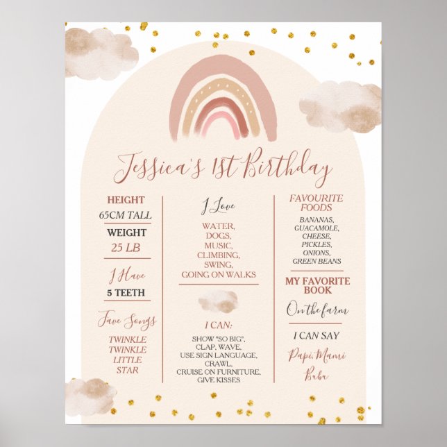 Boho Rainbow, 1:a året Birthday Milestone Poster (Framsidan)