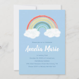 Boho Rainbow 1st Birthday Party Blue Boy Kids Inbjudningar