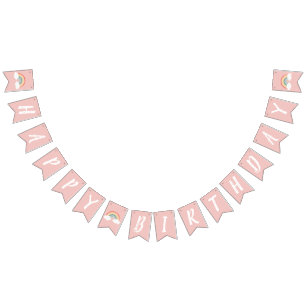 Boho Rainbow 1st Birthday Party Rosa Girl Vimplar