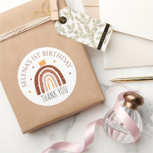 Boho Rainbow 1st Birthday Tack Runt Klistermärke