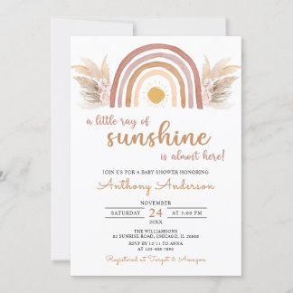 Boho Rainbow A Little Ray of Sunshine Baby Shower Inbjudningar