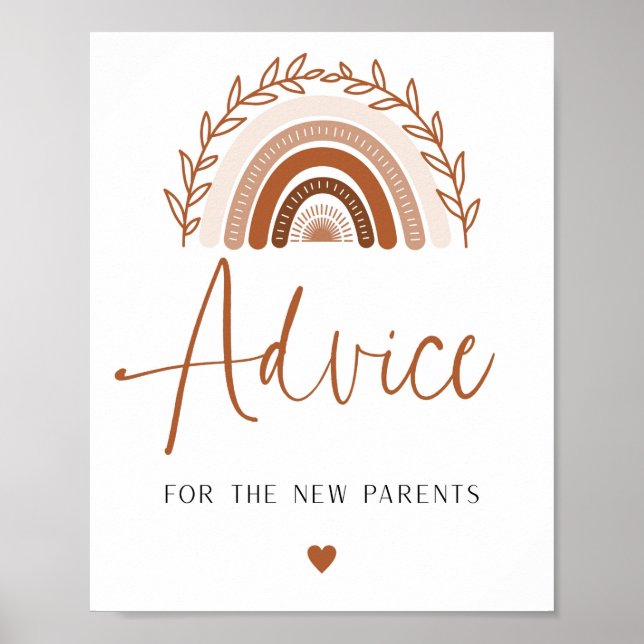 Boho Rainbow Advice och Önskemål Baby dusch Sign Poster (Framsidan)
