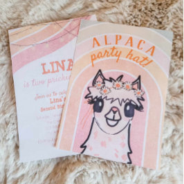 Boho Rainbow Alpaca andra födelsedagsinbjudan Inbjudningar