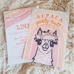 Boho Rainbow Alpaca andra födelsedagsinbjudan Inbjudningar