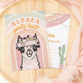 Boho Rainbow Alpaca Cactus Birthday bjudande Inbjudningar