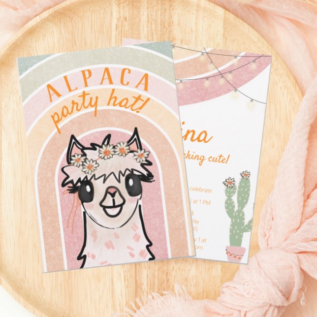 Boho Rainbow Alpaca Cactus Birthday bjudande Inbjudningar (Skapare uppladdad)