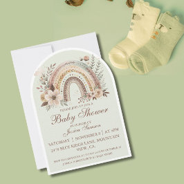 Boho Rainbow and Flowers Baby Shower-inbjudan Inbjudningar
