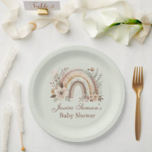 Boho Rainbow and Flowers Baby Shower Papper Plate