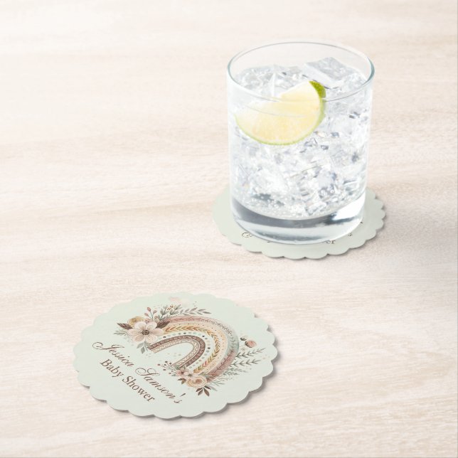 Boho Rainbow and Flowers Baby Shower Underlägg Papper (Insitu)