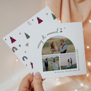 Boho Rainbow and Heart Merry & Married Three Photo Julkort