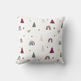 Boho Rainbow and Hearts Christmas Throw Pillow Kudde