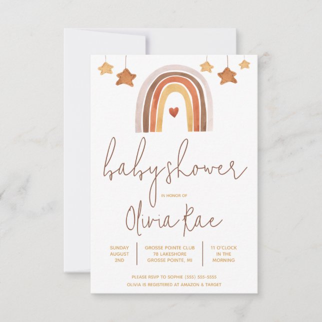 Boho Rainbow and Stars Gender Neutral Baby Shower Inbjudningar (Framsida)