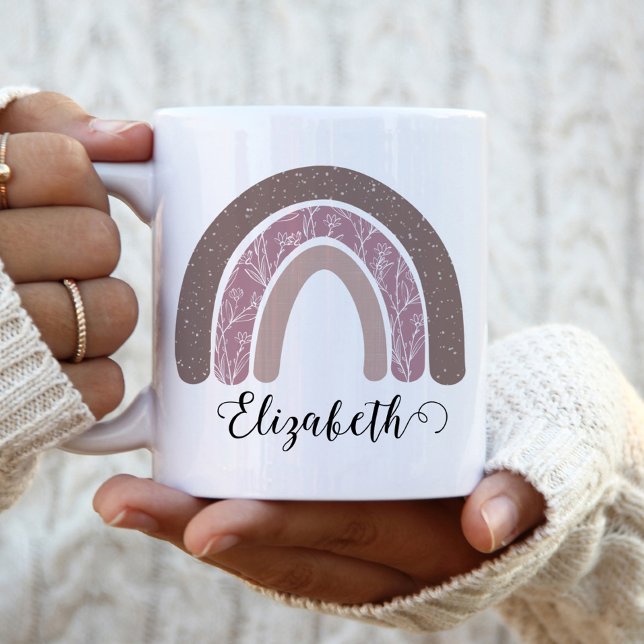 Boho Rainbow anpassad Name Modern Blommigt Två-Tonad Mugg (Skapare uppladdad)