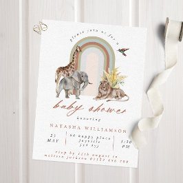Boho Rainbow Arch & Safari Animals Baby Shower Inbjudningar