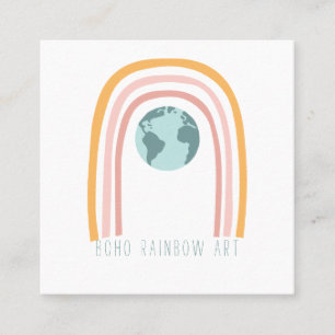 Boho Rainbow Art Earth Day Fyrkantigt Visitkort