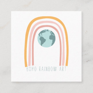 Boho Rainbow Art Earth Day Fyrkantigt Visitkort