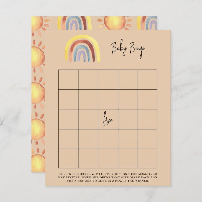 Boho Rainbow Baby duscha bingo-spel (Fram/baksida)